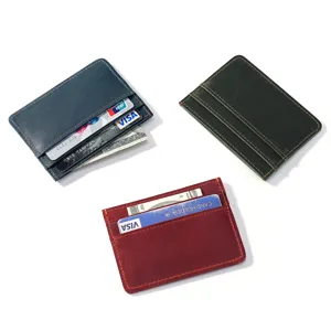 Genuine leather mini card holder slim credit card wallet minimalist pocket organizer