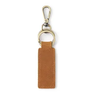 Vintage brown crazy horse leather keychain with antique brass lobster clasp and split ring