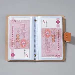 Premium leather collection album for banknotes and receipts with clear plastic sleeves