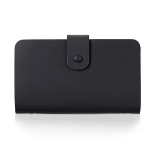 Premium black cowhide leather collection album for coins and bills with snap closure