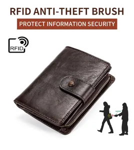 Detailansicht der Echtleder-Brieftasche mit sicherem RFID-Diebstahlschutz-Funktion
