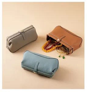 Echtes Leder Bügel Kosmetiktasche Detail, multifunktionale Aufbewahrungstasche Make-up.