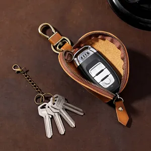 Oldtimer-Schlüsseletui aus Crazy Horse Leder mit Reißverschluss für Damen und Herren