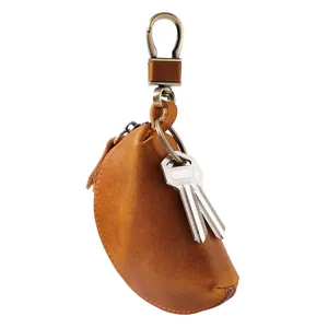 Vintage-Autoschlüsseltasche aus Crazy-Horse-Leder in Braun mit Clip-Design