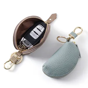 Pochette à clés de voiture en cuir de vachette grainé avec fermeture éclair et anneau