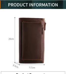Makroansicht der braunen Echtleder-Business-Clutch für Herren mit Abmessungen