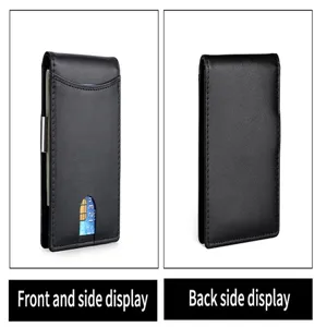 Vistas frontal y trasera de una cartera de cuero negro con bloqueo RFID para hombre