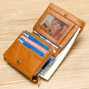 Cartera de hombre de cuero encerado vintage con múltiples ranuras para tarjetas