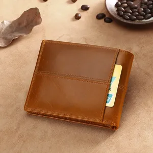 Vintage Herrenbrieftasche aus braunem Öl-Wachs-Leder mit Außenfach für Karten