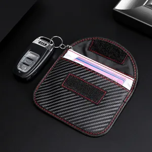 RFID blocking carbon fiber car key pouch with anti-theft signal shielding
