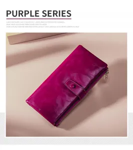 Elegante lange Damen-Geldbörse aus violettem Leder aus hochwertigem Öl-Wachs-Rindsleder.