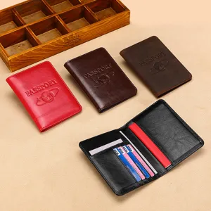 Multi-functional Crazy Horse leather RFID passport holder and travel wallet in four colors