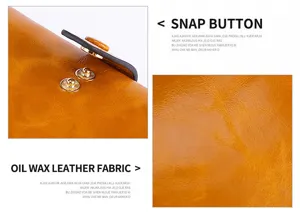 Detail einer bernsteinfarbenen Brieftasche aus Öl-Wachs-Leder mit Druckknopf