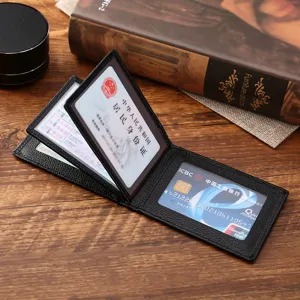 Professional black leather driving license holder with multiple card slots and clear windows