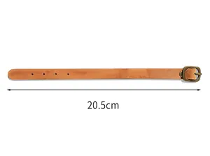 Detailed close-up showing the 20.5cm length of a brown crazy horse leather luggage tag strap