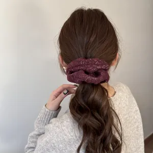 Elegant maroon textured plush scrunchie for women's low ponytail autumn winter style