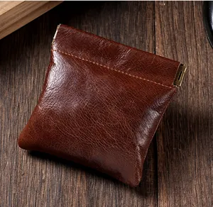 Pochette en cuir de vachette huilé vintage avec fermeture à ressort automatique