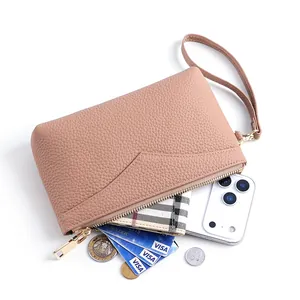 Elegante lange Damenclutch aus echtem Leder mit Litschi-Muster und praktischer Handschlaufe