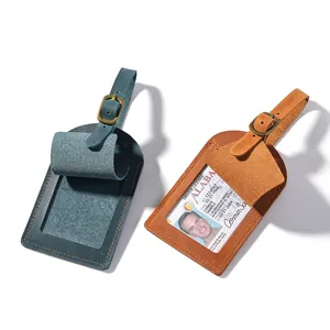 Premium crazy horse leather luggage tag with hidden card slot and adjustable strap