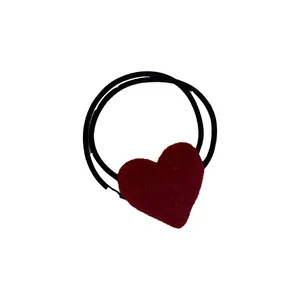 Plush red heart hair tie with black double elastic bands for autumn and winter