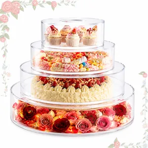 Clear Acrylic Cake Stand Fillable Cake Riser Round Cylinder Display Board Pedestal For Wedding Party Banquet Ceremony Decoration