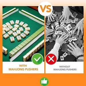 Comparison showing 17.7-inch clear acrylic mahjong pushers for organized gameplay
