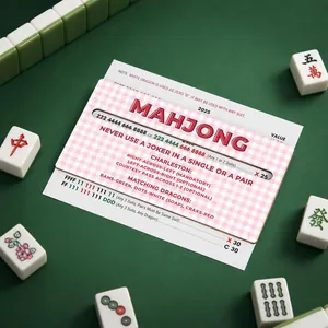 Detailed view of American Mahjong NMJL rule card with pink plaid pattern