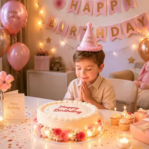 Close-up of a fillable clear acrylic cake stand decorated with roses and lights