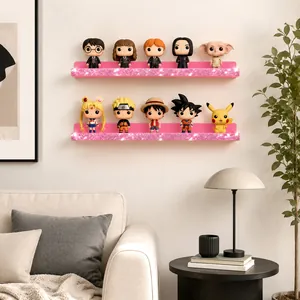 15-inch pink glitter acrylic wall mounted shelf for nail polish and collectible figures