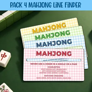 Set of 4 colorful gingham pattern Mahjong line finder cards with rule guide text