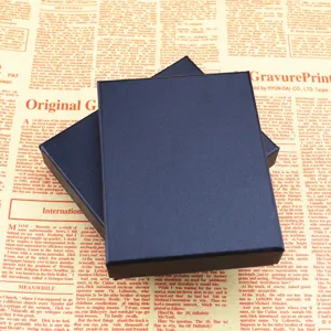 Dettaglio ravvicinato della confezione regalo quadrata blu scuro per portafogli