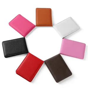 Slim multi-color faux leather driver's license covers and card holders in a circular layout