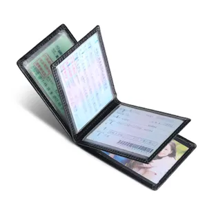 Ultra-thin black leather driver's license holder with multi-functional card slots