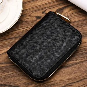 Cartera pequeña de cuero Saffiano negro con cremallera dorada elegante