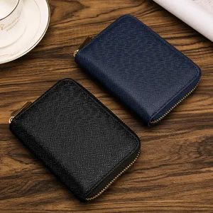 Carteras cortas de cuero Saffiano para mujer con cremallera en negro y azul marino