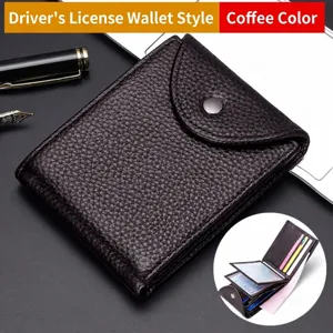 Detail view of coffee brown genuine leather wallet with multi-slot driver license holder
