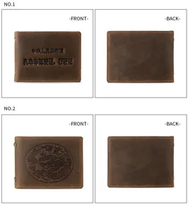 Retro crazy horse leather driver's license covers with embossed dragon and Chinese text