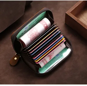 Interior detail of premium leather card holder showing multi-card slots and capacity