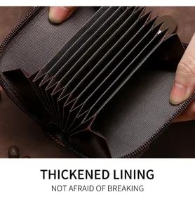 Close-up of high-capacity card holder featuring durable thickened accordion lining