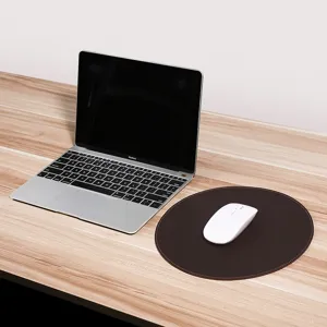 Tapis de souris rond en cuir crazy horse marron pour bureau professionnel chic