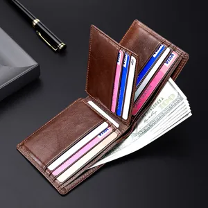 Cartera vintage de hombre en cuero encerado marrón con tecnología de bloqueo RFID
