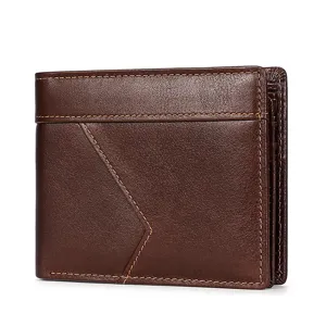 Cartera clásica de cuero genuino marrón para hombre con protección RFID y acabado retro