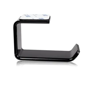 Side view of the L-shaped black acrylic headphone hanger with heavy duty 3M adhesive