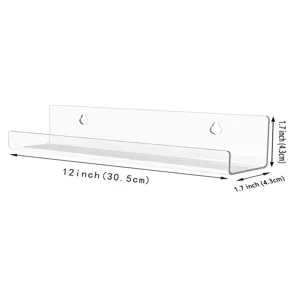 Detailansicht der 12-Zoll-Länge und 1,7-Zoll-Tiefe des klaren Acryl-Schallplattenregals