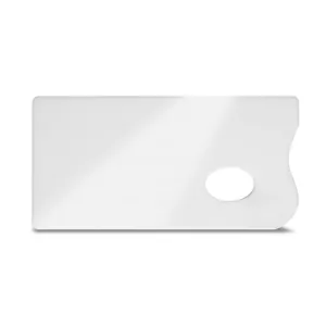 Clear acrylic paint palette for watercolor and oil painting with thumb hole detail view.