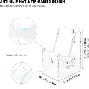 Vue détaillée du support de manette de jeu en acrylique avec tapis antidérapant design.