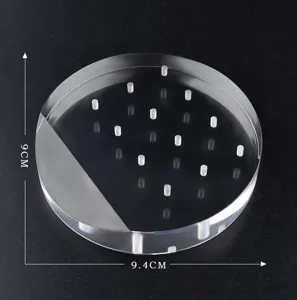 Clear acrylic 12-hole nail drill bit display stand with 9.4cm x 9cm size details.