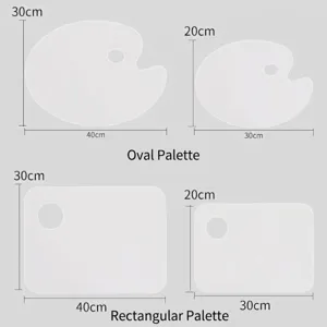 Detailed dimensions for oval and rectangular transparent acrylic painting palettes