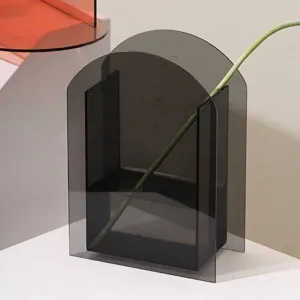 Minimalist smoky grey acrylic flower vase for modern home living room decor
