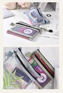 Portable double-layer transparent mesh organizer bag for cards cables and coins